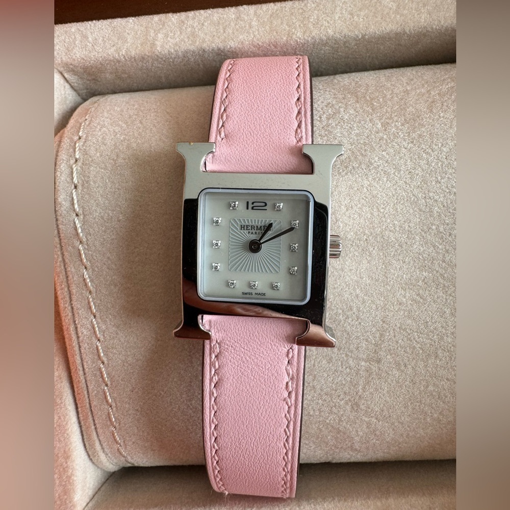 New Hermes Watch Sakura strap with diamonds - Picture 2 of 6